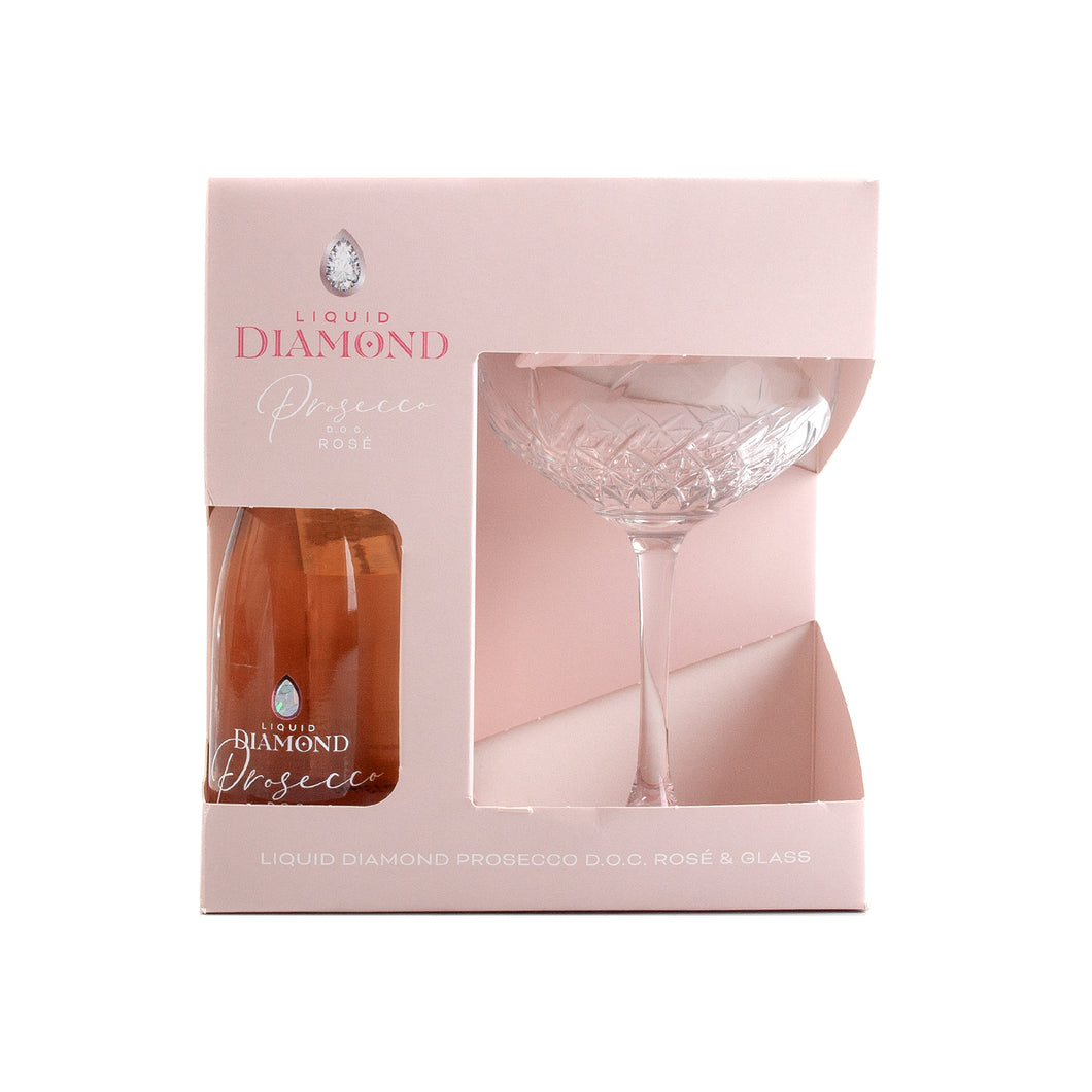 Liquid Diamond Prosecco Rosé Mini 20cl and Glass Gift Set